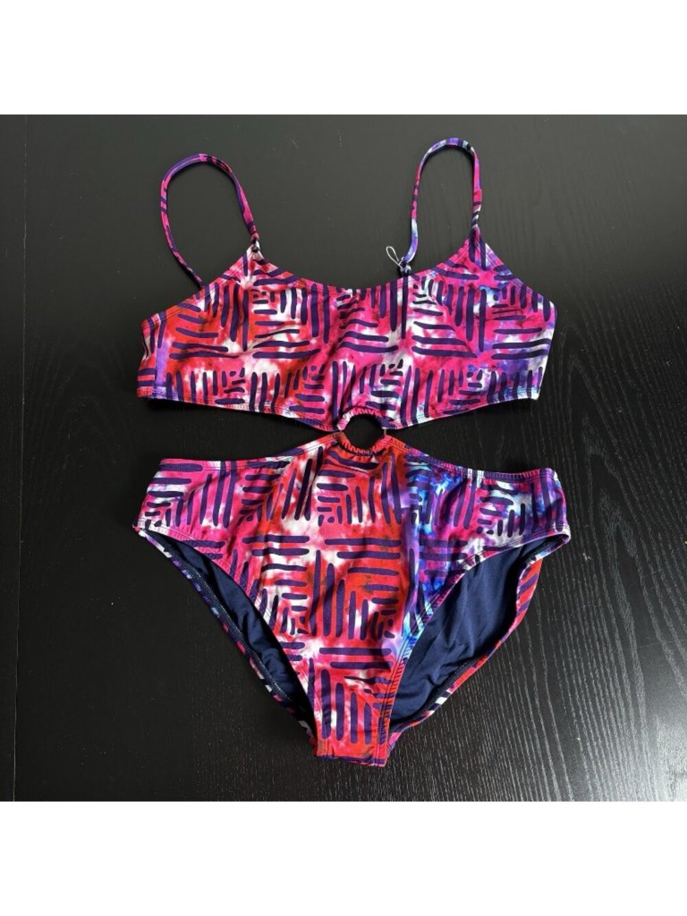 NWT D'IYANU Womens XL One-Piece Monokini Swimsuit Pink/Purple Print